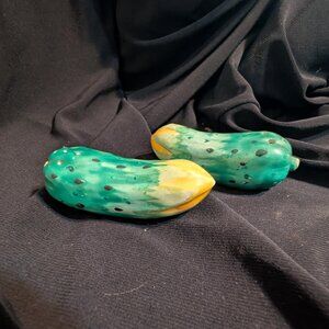 Ceramic cucumber-shaped salt and pepper shakers from Japan